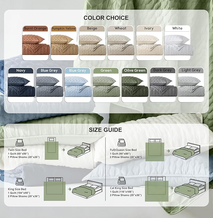 WDCOZY Oversized California Cal King Size Quilt Bedding Sets with 2 Pillow Shams, Beige Tan Cream Lightweight Soft Bedspread Coverlet Bed Cover, All Season Spring Summer, 3 Pieces, 116x106 inches