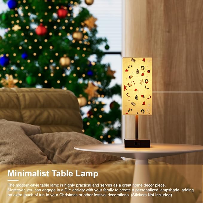 Touch Bedside Table Lamp for Bedroom, 14-Inch, Beige, Set of 2 | USB A+C Ports, Touch 3-Way Dimmable LED Bulb Included Fabric Lampshade Metal Base Small Nightstand Lamp for Desk Living Room