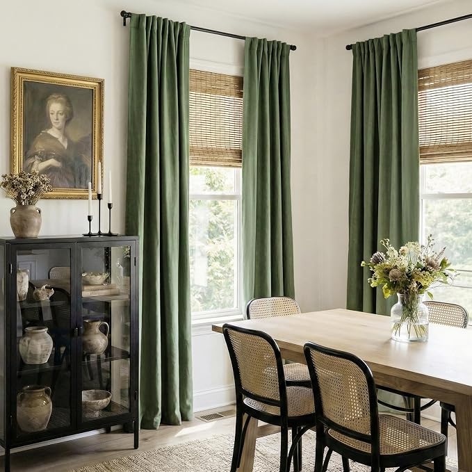 Faux Linen Total Blackout Curtains for Bedroom 102 Inches Long, Olive Green | 100% Blackout Shield, Back Tab/Rod Pocket Living Room Drapes, Thermal Insulated Blackout Curtains 2 Panels Set, 50"W x 102"L
