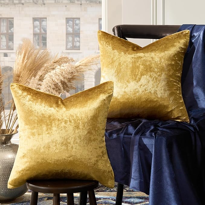 GIGIZAZA Gold Velvet Pillow Covers 20x20 Decorative Pillows Pack of 2 | Throw Pillows for Couch Sofa,300gsm Soft Textured Fabric,Modern Square Accent Pillowcases,Luxury Cushion Covers