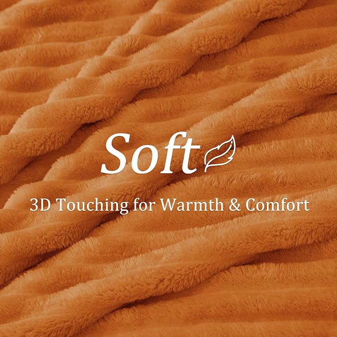 BEDELITE Ribbed Fleece Fall Throw Blanket, Burnt Orange, 50"x60" | Soft Cozy Blanket, 3D Ribbed Design, Autumn Home Decor Accent, Lightweight Throw for Couch, Bed, Halloween & Thanksgiving