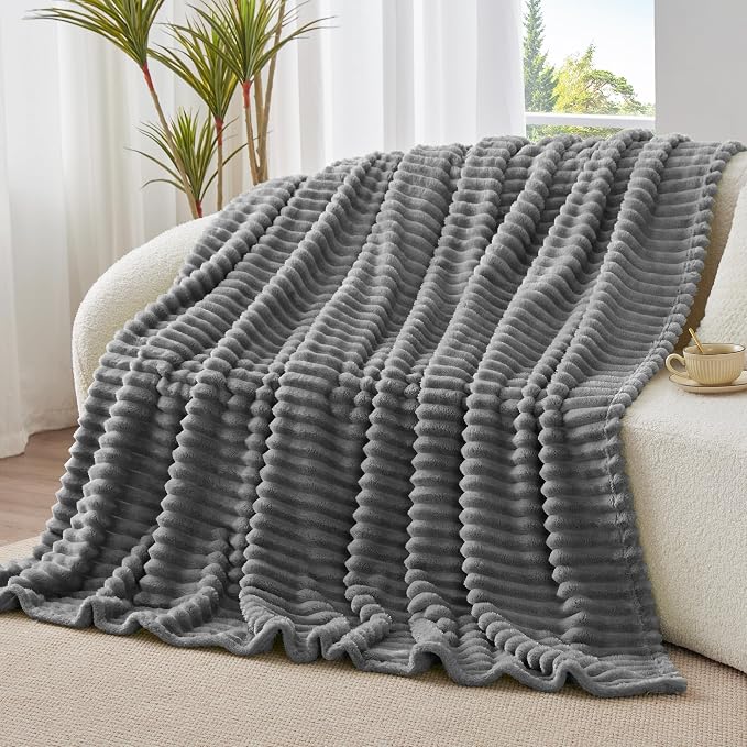 BEDELITE Ribbed Fleece Throw Blanket for Couch, Grey, 50"x70" | Ultra-Soft Plush Fleece, Warm Yet Lightweight, Ribbed Texture, Home Decor, Machine Washable, Giftable, All-Season Use