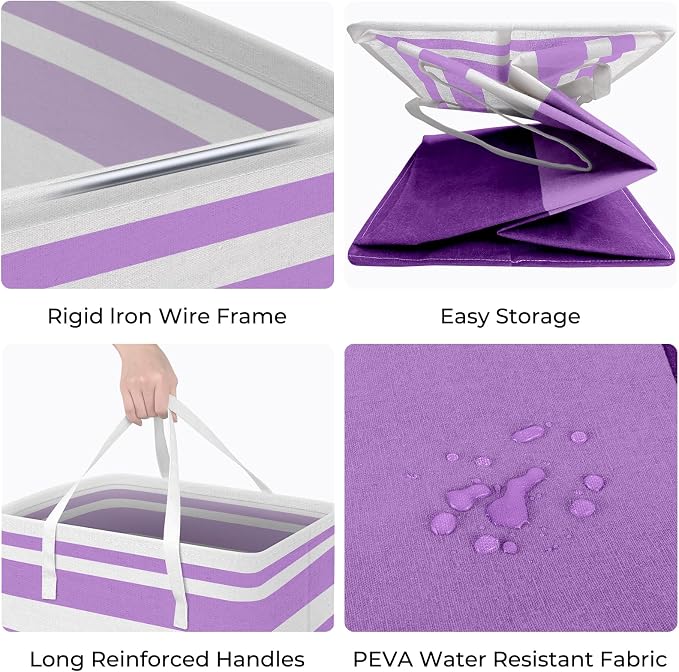 HomeHacks 2 Pack Laundry Baskets, Laundry Hampers Bags (Purple 100Lx2) | Waterproof, Freestanding, Collapsible Clothes Hamper with Reinforced Handles in Laundry Room, Dorm, Bathroom, Bedroom