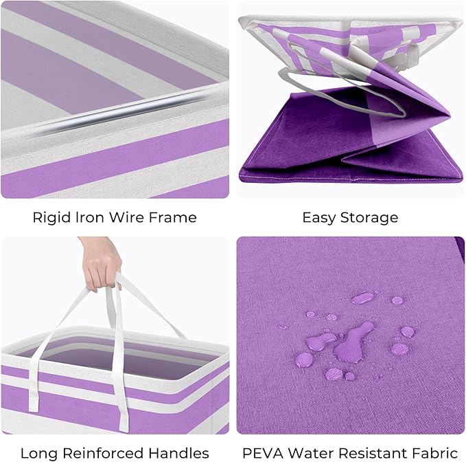 HomeHacks 2 Pack Laundry Baskets, Laundry Hampers Bags (Purple 75Lx2) | Waterproof, Freestanding, Collapsible Clothes Hamper with Reinforced Handles in Laundry Room, Dorm, Bathroom, Bedroom