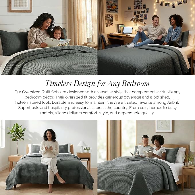 Southshore Fine Living, Inc. Summer Bedspreads Queen Size Set, Full/Queen Quilt Bedspread with 2 Matching Pillow Shams, Soft Microfiber Quilt Set, Lightweight Quilts Coverlet, Slate Grey Quilts