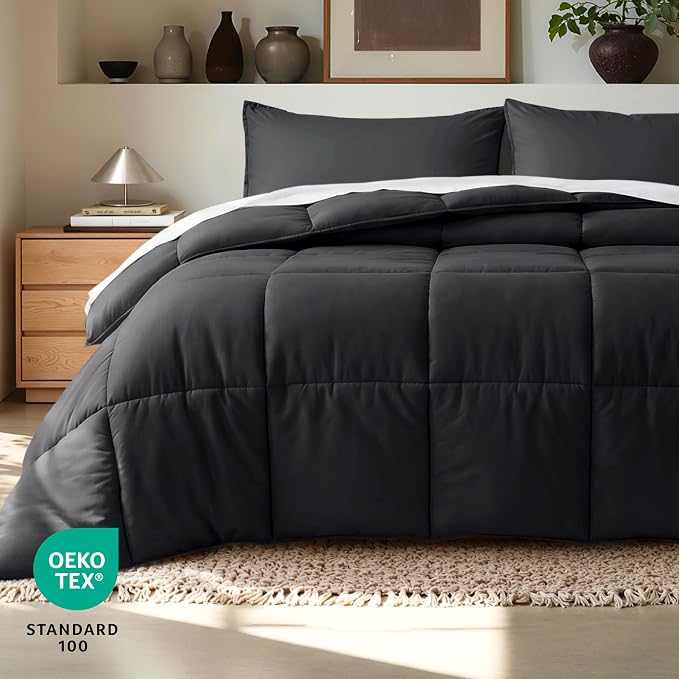 Bare Home Cal King Comforter Set - 1800 Ultra Soft (California King, Black) | All-Season, Breathable, Hypoallergenic, Premium 1800, Warm, Cozy