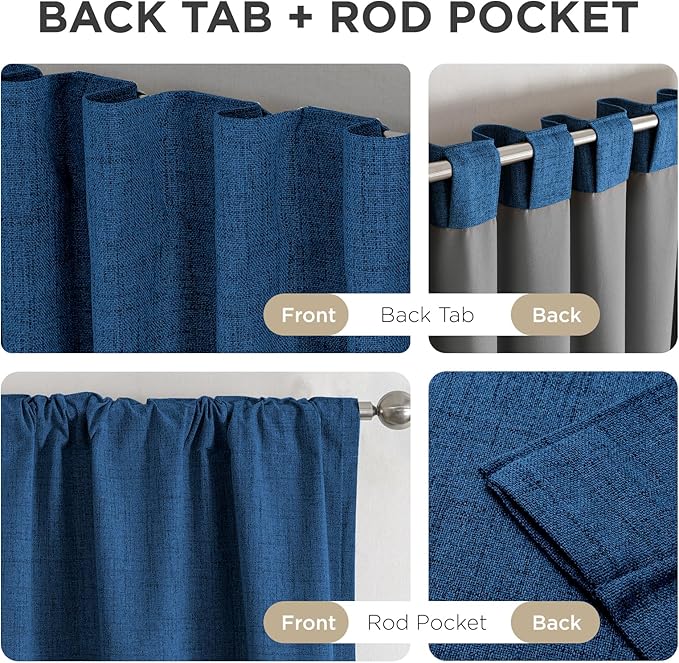 Joydeco Blackout Curtains for Bedroom - 90 Inch Long 100% Light Blocking 2 Panels Navy Blue Drapes, Thermal Insulated Room Darkening Curtains, Linen Textured for Living Room, Rod Pocket & Back Tabs