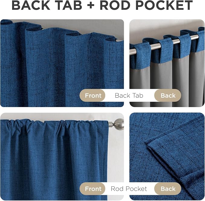 Joydeco Blackout Curtains for Bedroom - 108 Inch Long 100% Light Blocking 2 Panels Navy Blue Drapes, Thermal Insulated Room Darkening Curtains, Linen Textured for Living Room, Rod Pocket & Back Tabs