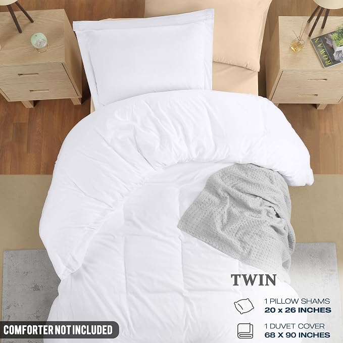 Duvet Cover Twin/Twin XL, 3 PC Cotton Like Polyester, Zipper Closure, White | Extra Soft and Breathable, Wrinkle & Fade Resistant, Includes Duvet Cover and 1 Pillow Sham, Comforter Not Included, OekoTex
