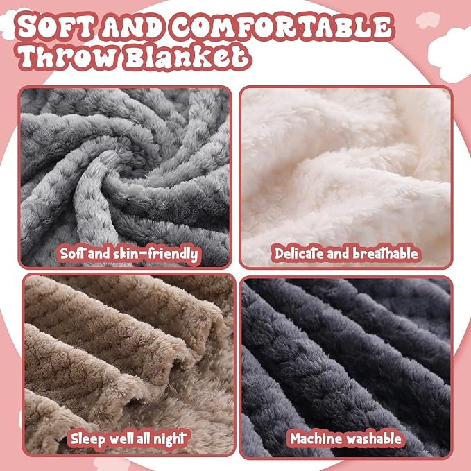 Newwiee 4 Pcs Fleece Throw Blanket, 3D Waffle Textured,Neutral Color | Soft Lightweight Set for Couch Bed Sofa, Warm Winter Throws, No Shedding Pilling, Flannel Waffle Texture, 50x60 Inch