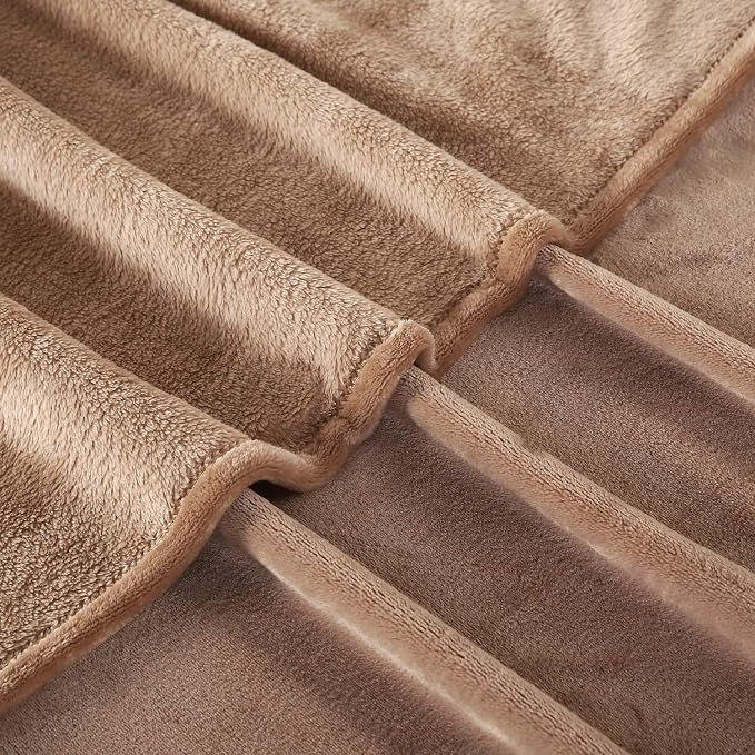 TASTHROW Large Flannel Fleece Throw Blanket, 50×70 Inch | Cozy Lightweight Thick Blanket - All Seasons Suitable for Women, Men and Kids (Two Pack, Lightcoffee)