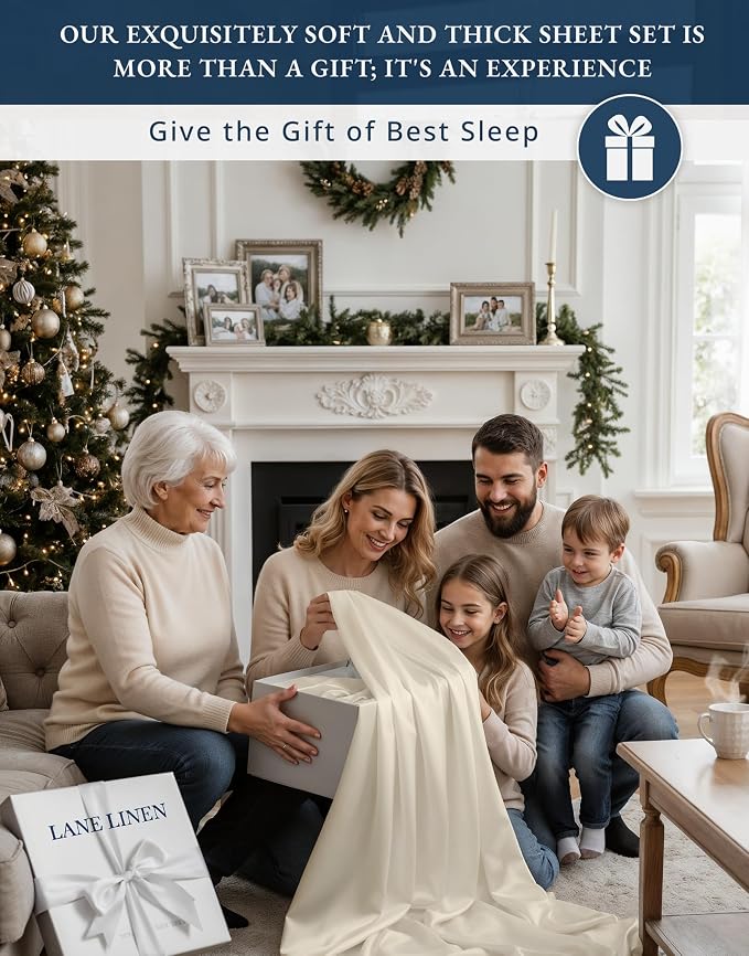LANE LINEN Cal King Bed Sheets 100% Egyptian Cotton Sateen - Ivory | Cooling Sheets California King - 4-Piece Set, For A Luxurious Night's Sleep, For Guests And Everyday Use, Cozy Feel