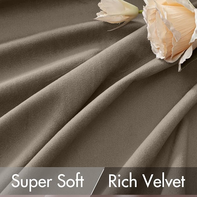 MIULEE Taupe Velvet Curtains 52x108 inches Luxury Blackout Curtains | Thermal Insulated, Super Soft Window Drapes for Bedroom Living Room, Rod Pocket & Back Tab