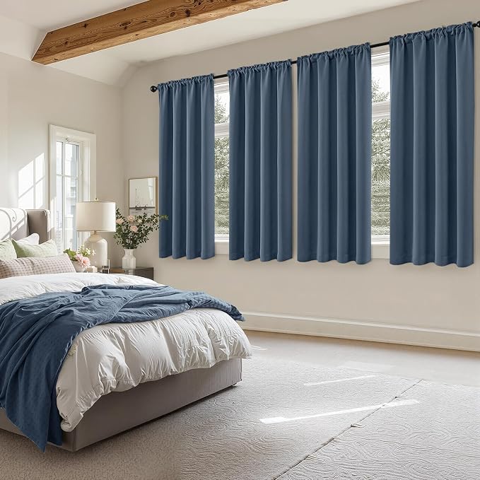 MIULEE Stone Blue Blackout Curtains 4 Panels Set 72 Inch Length Bedroom | Thermal Curtains for Summer Heat, Light Blocking Privacy Window Drapes, Top&Bottom Rod Pocket
