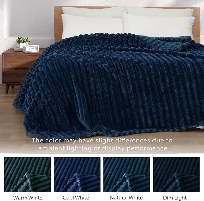 Exclusivo Mezcla Striped California King Size Fleece Blanket for Bed | Soft Breathable Cozy Bed Blankets, Lightweight Plush Fluffy Fuzzy Jacquard Decorative Blankets