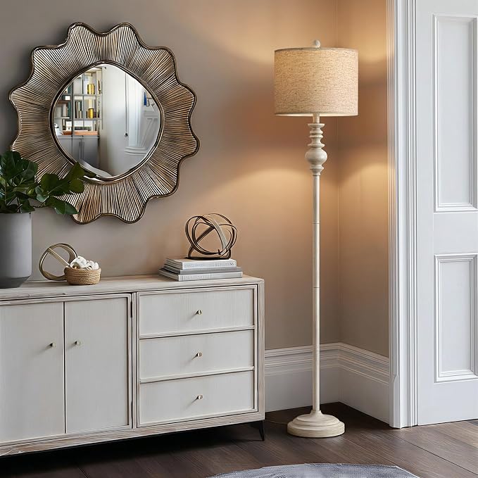 BOBOMOMO 64.25" Farmhouse Floor Lamp for Living Room Bedroom, Tall Antique White Standing Lamp with Rotary Switch, Vintage Corner Floor Lamp for Living Room & Office, Rustic Home Decor