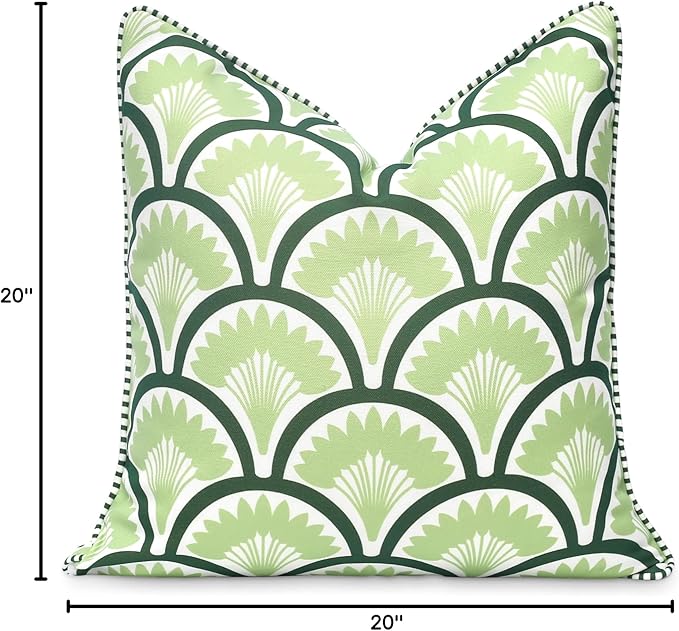 Hofdeco Premium Coastal Patio Indoor Outdoor Throw Pillow Cover Only, 20"x20" Water Repellent for Backyard, Couch, Green Print Tropical Ravenala Palm Tree