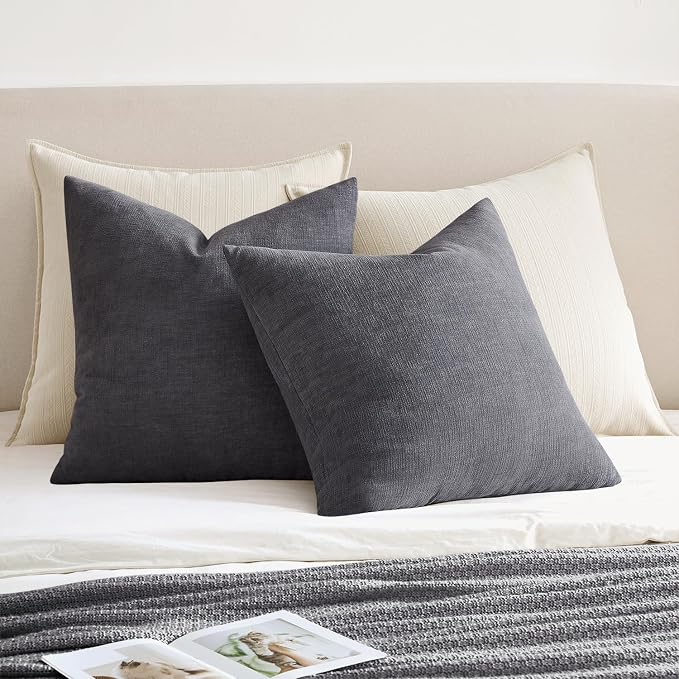 MIULEE Grey Chenille Couch Throw Pillow Covers, 18x18 | Set of 2, Soft Farmhouse Modern Home Decor, Decorative Pillowcases for Sofa Living Room Bed