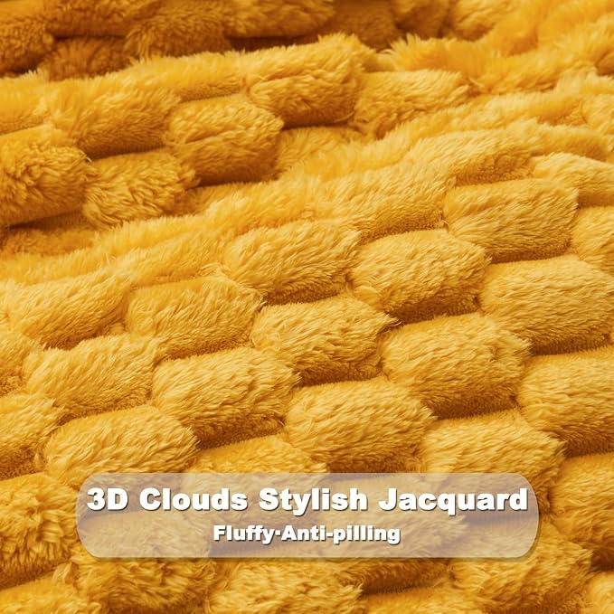 NEWCOSPLAY Fleece Clouds Cozy King Blanket for Couch, Yellow, 90"x110" | Premium Silky Flannel Blanket, Soft Lightweight Fluffy Throw Blanket for Bed Sofa Decor, Gift for All Season Use