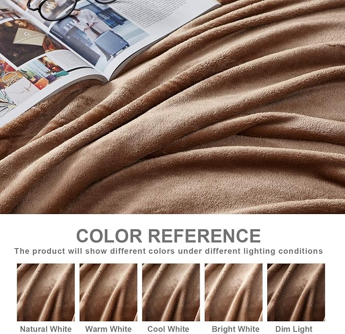 Hansleep King Camel Fleece Blanket, Soft Flannel Bed Blanket | Fuzzy Cozy Blanket 90x108 Inches, Multi-use for Bed, Sofa, Couch, Travel, Camping, All Season Warm Lightweight Cover