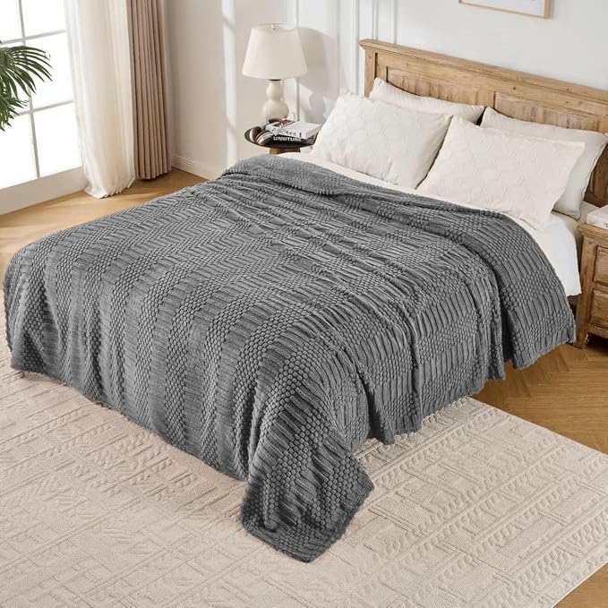 90x90 Inch Grey Queen Large Blanket - Soft & Fluffy Fleece, Neutral Tan Color, Cute & Aesthetic, Perfect for Sofa, Couch, Bed, Living Room & Bedroom, All-Season Use, Plush & Cozy Decorative Blanket