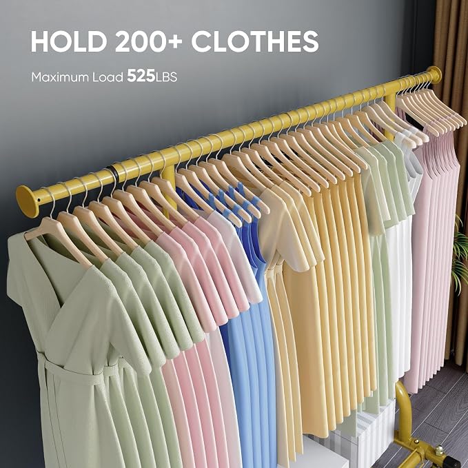 HOKEEPER Clothing Rack Gold Clothes Rack Heavy Duty Garment Rack for Hanging Clothes 525LBS Commercial Clothing Racks with Wheels for Bedroom, Laundry, Balcony, Living Room 22" D x 75" W x 71" H | Adjustable Garment Rack Easy Assemble Commercial Clothi...