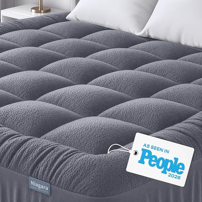Niagara Sleep Solution Ultra Soft & Cooling Mattress Topper - Queen Size | Rayon Derived from Bamboo, Pillow Top Mattress Pad, 20" Deep Pocket, Back Pain Relief, Perfect for Hot Sleepers, Gray