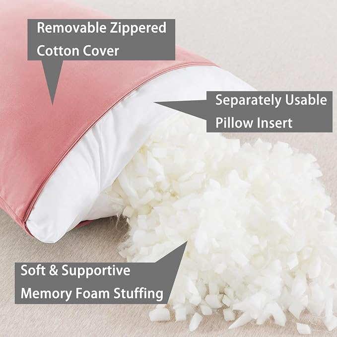 WhatsBedding Memory Foam Body Pillow with Cover, Long Bed Pillow for Adults | Breathable Zippered Cotton Cover,Long Pillow for Sleeping, Firm Pillow Fluffy Supportive for Side Sleepers