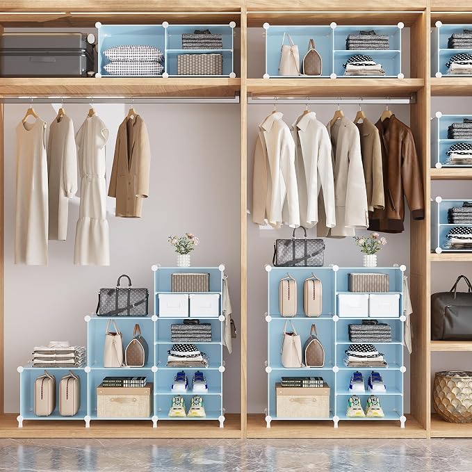 AWTATOS Closet Organizer 8 Cube Storage Shelves, Blue | Closet Storage, Clothes Organizers, Stackable Cubby Shelving, for Closet Bedroom Living Room