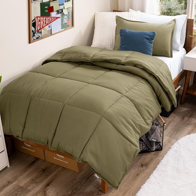 Bare Home Comforter Set - 1800 Ultra Soft (Twin/Twin XL, Olive) | All-Season, Breathable, Hypoallergenic, Premium 1800, Warm, Cozy