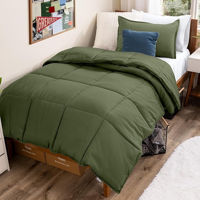 Bare Home Comforter Set - 1800 Ultra Soft (Twin/Twin XL, Cypress Green) | All-Season, Breathable, Hypoallergenic, Premium 1800, Warm, Cozy