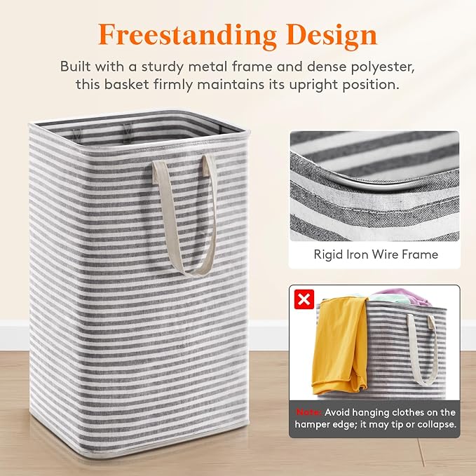 Lifewit 75L Large Collapsible Laundry Basket with Extended Handles, Black | Foldable Laundry Hamper, Tall Dirty Clothes Basket, Waterproof, Freestanding Design for Bedroom, Bathroom, College Dorm