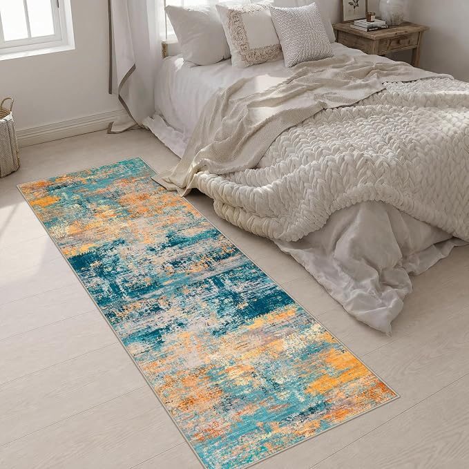2.6x8 Washable Runner Rug：Modern Abstract Soft Carpet Rosy Haze | For Hallway, Bedroom, Kitchen, Laundry, Bathroom,Door Mat,Modern Abstract,Machine washable,Non-Slip,Stain Resistant,Indoor