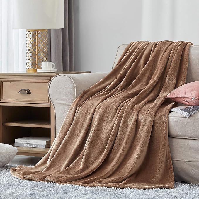 Hansleep King Camel Fleece Blanket, Soft Flannel Bed Blanket | Fuzzy Cozy Blanket 90x108 Inches, Multi-use for Bed, Sofa, Couch, Travel, Camping, All Season Warm Lightweight Cover