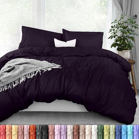 Duvet Cover Queen, 3 PC Cotton Like Polyester With Zipper Closure, Purple | Extra Soft and Breathable, Wrinkle & Fade Resistant, Includes Duvet Cover and 2 Pillow Shams, Comforter Not Included, OekoTex