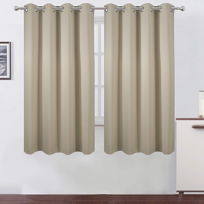 Beige Blackout Curtains 66 x 63 Inch Length/Set of 2 Curtain Panels/Thermal Insulated Room Darkening Blackout Curtains for Bedroom