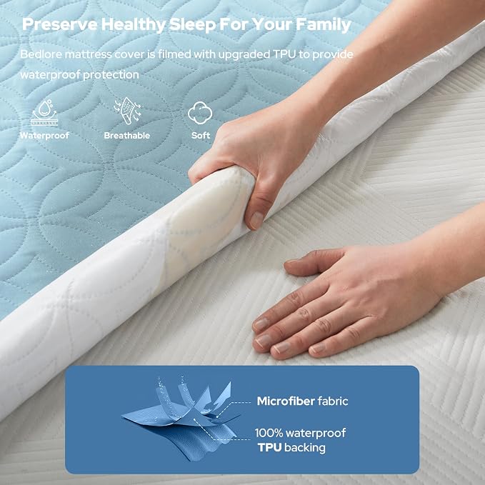 BEDLORE Waterproof Mattress Protector, California King Size Mattress Pad | Deep Pockets Fit 6"-18" Mattresses, Soft Noiseless Dirt-proof Bed Mattress Cover Washable for Bedroom, Hotel (Sky Blue)