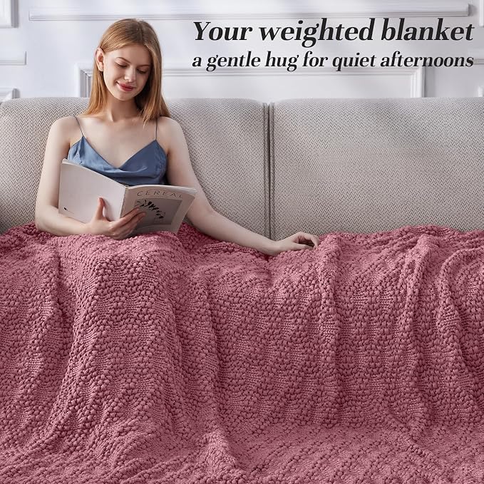 Anysay Knitted Weighted Blanket for Adult, Chunky Knit Throw 36''*48'' 5lbs | Cooling Weighted Blanket for Sleep Breathable Machine Washable Fall Heavy Blanket for Room Decor(Pink)