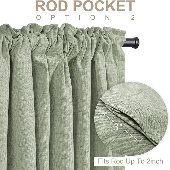 Faux Linen Total Blackout Curtains for Bedroom 84 Inches Long, Sage Green | 100% Blackout Shield, Back Tab/Rod Pocket Living Room Drapes, Thermal Insulated Blackout Curtains 2 Panels Set, 50"W x 84"L