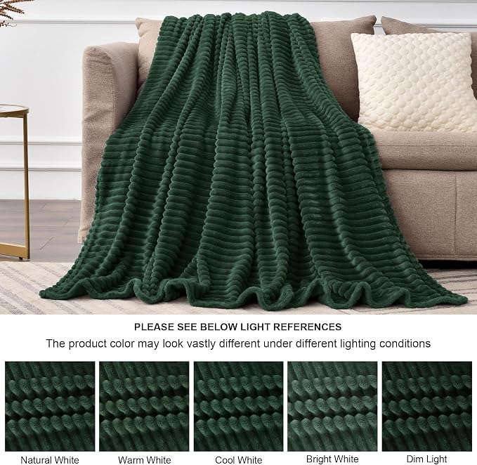 BEDELITE 3D Ribbed Emerald Green Fleece Twin Blanket for Couch, 60x80 Inch | Soft Warm Fluffy Blanket for Bed Sofa College Dorm Room Decor, Luxury Cozy Plush Birthday Gifts for Women Girls, Lightweight