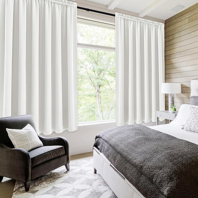 DWCN Wide Blackout Curtains for Bedroom Living Room 70 x 63 Inch Long Ivory | 2 Panels Set, Room Darkening, Thermal Insulated, Light Blocking, Rod Pocket Drapes, Noise Reducing Window Treatments