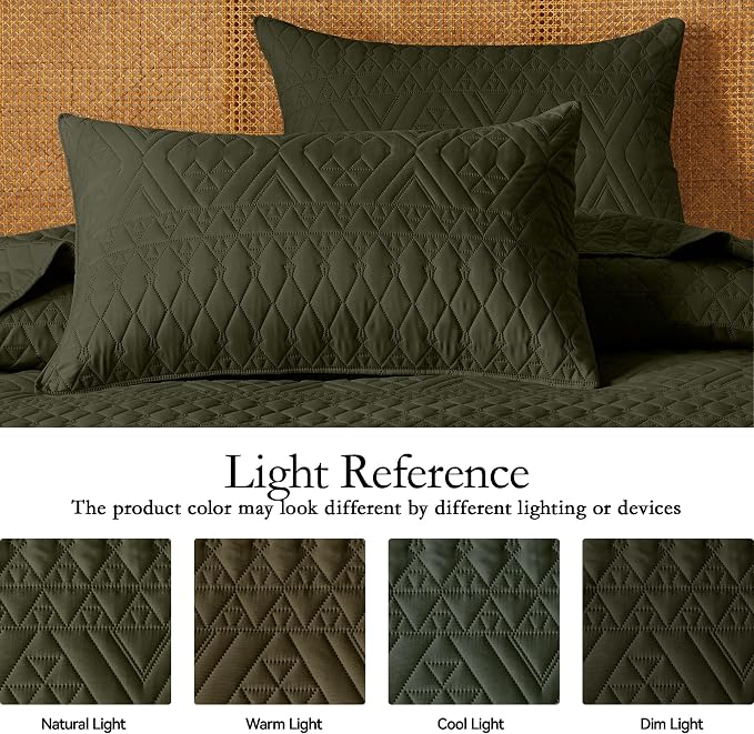akkialla King/Cal King Size Quilt Bedding Set,Olive Green Lightweight Microfiber Soft Bedspread,Modern Style Geometric Pattern Coverlet Set for All Seasons,3 Piece(1 Quilt,2 Pillow Shams)