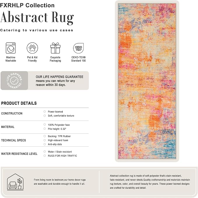 3x10 Washable Runner Rug：Modern Abstract Soft Carpet Galaxy Haze | For Hallway, Bedroom, Kitchen, Laundry, Bathroom,Door Mat,Modern Abstract,Machine washable,Non-Slip,Stain Resistant,Indoor