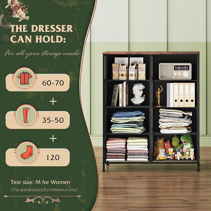 WLIVE 8 Drawer Fabric Dresser for Bedroom, Tall Storage Tower, Floral | 8-drawer tall storage tower with fabric bins and wood tabletop, breathable non-woven, perfect for bedroom closet dorm