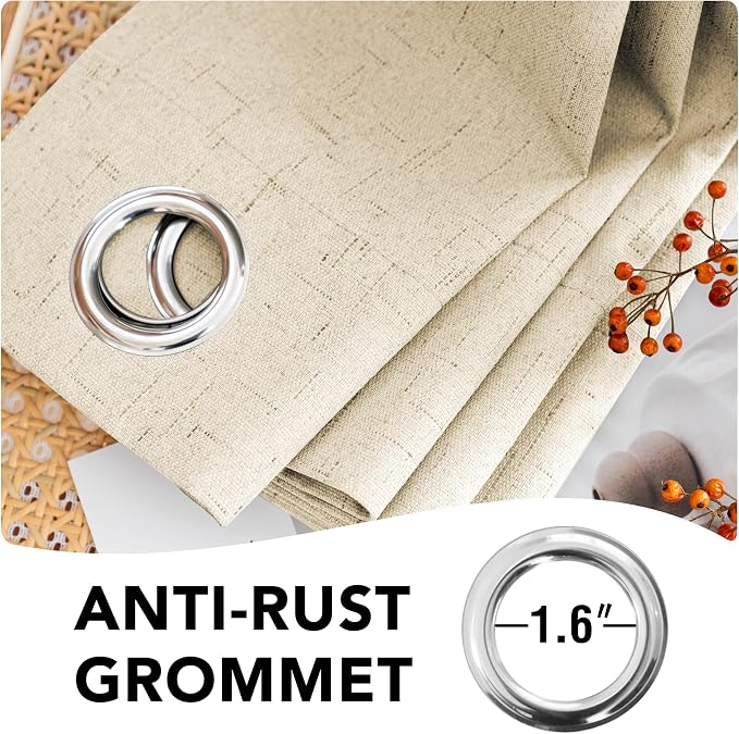 H.VERSAILTEX 100% Blackout Curtains for Bedroom Thermal Insulated Linen Textured Curtains Heat and Full Light Blocking Drapes Living Room Curtains 2 Panel Sets, 42x45 Inch, Bleached Sand