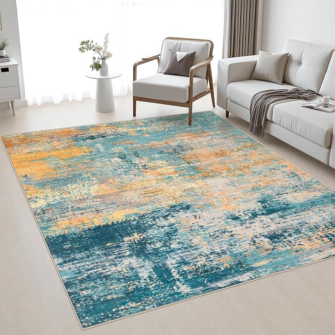 Area Rug Living Room: 4x4 Modern Washable Soft Carpet Rosy Haze | For Bedroom Dining Room Farmhouse Nursery Hallway Office,Modern Abstract,Machine washable,Non-Slip,Stain Resistant,Indoor
