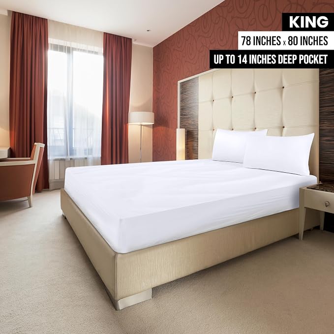 Pack of 2 King Fitted Sheet, Fits Up to 16 Inch Deep Pocket, White | Hotel Comfort, Cooling & Breathable Cotton like Polyester, Easy Fit, Wrinkle & Fade Resistant, Snug Fit, Easy Care, Oeko-Tex
