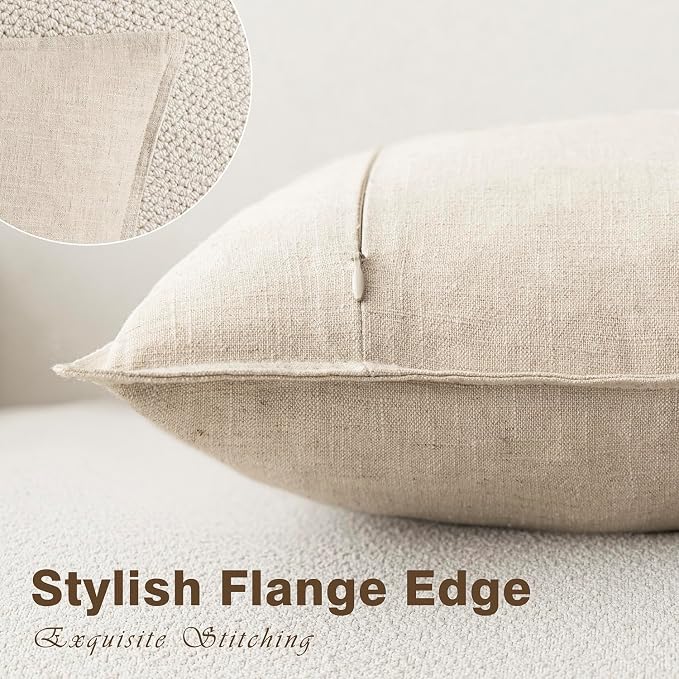 Foindtower Linen Solid Decorative Throw Pillow Covers 18x18 Natural Beige | Pack of 2 Boho Farmhouse Neutral Pillowcase,Soft Euro Accent Cushion Covers,Home Decor for Bed Couch Sofa Bedroom Living Room