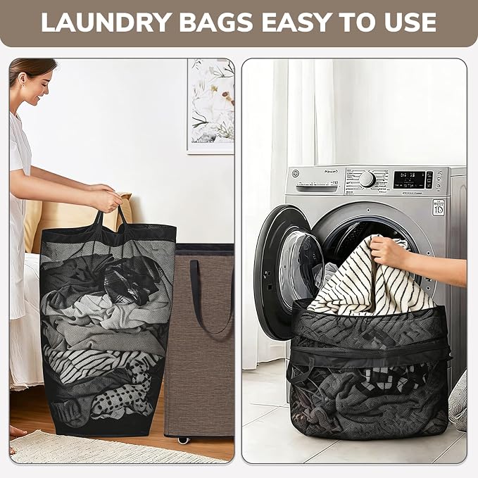 Goodpick 75L Collapsible Laundry Baskets with Removable Wash Bag and Wheels | Rolling Laundry Basket with Handles for Dirty Clothes, Fodable Hamper for Laundry Room, Light Brown