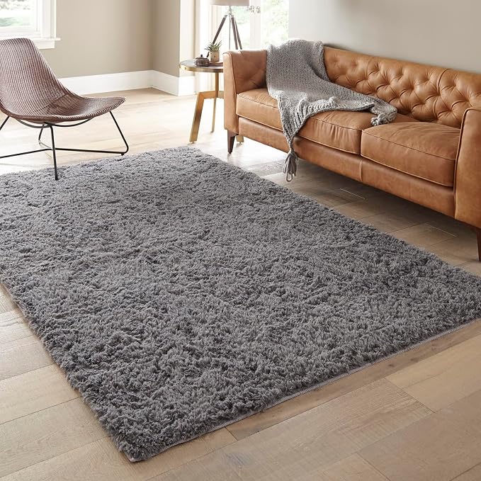 Ophanie Rugs for Living Room, Upgrade Non-Slip Fluffy Soft 5x8 Area Rug, Shag Large Fuzzy Plush Carpets for Bedroom Deep Grey, Shaggy Gray Kids Boys Girls Dorm Decor with Over 99 pcs Pile fibers
